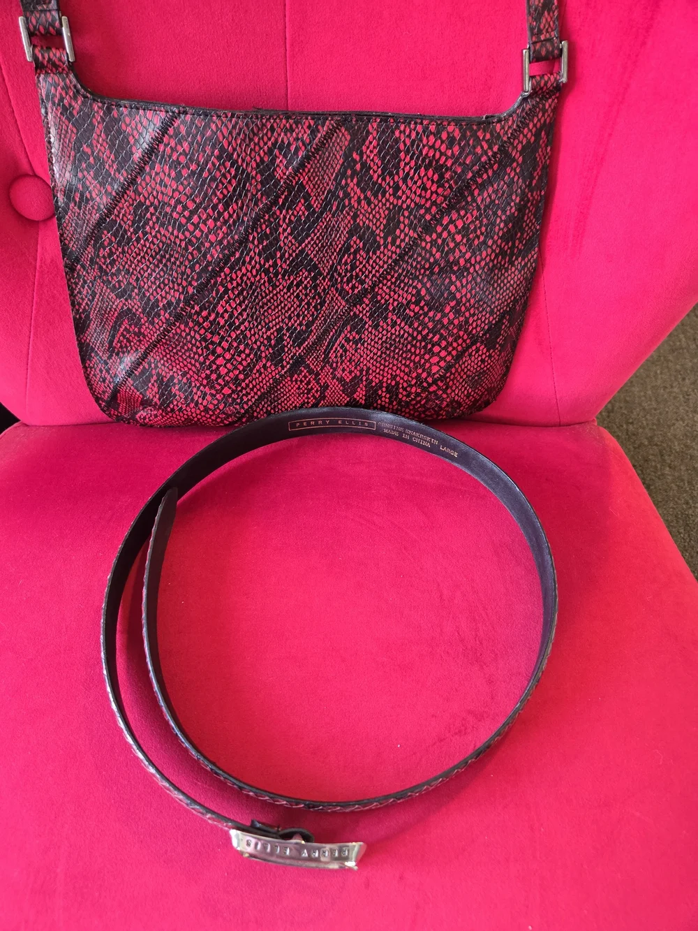 GUESS Red and Black Snake-Print Shoulder Clutch